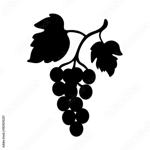Black silhouette of a ripe bunch of grapes with leaves