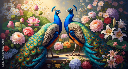Colorful Peacock 3D Floral Wallpaper, 3d mural wallpaper, decorative wall mural style, 3D Floral Wallpaper. © Ma Graphive