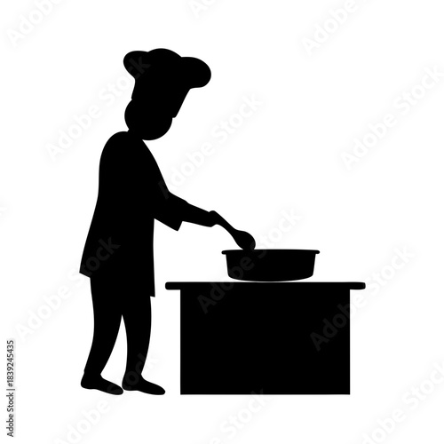 Chef silhouette cooking in a kitchen on a table