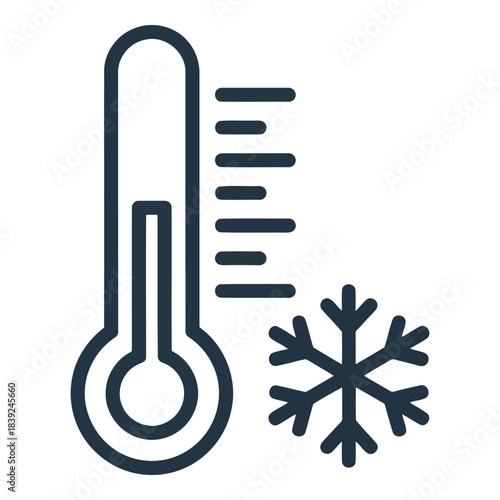 Thermometer and snowflake icon indicating cold temperature and winter season