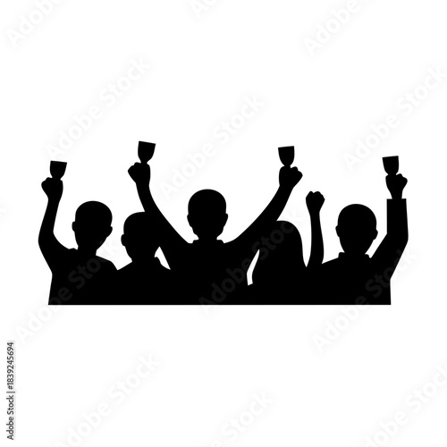 Group of people raising glasses in celebration silhouette