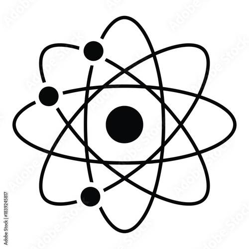Atomic model illustration with orbiting electrons on white background