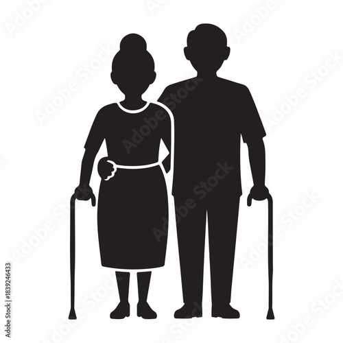 Elderly Couple Icon with Canes – Senior Care Support Symbol Vector
