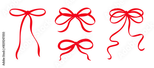 Red bows clipart illustration in a hand drawn coquette style. Cute Bows Clipart Collection