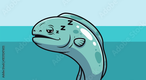 Sleepy Green Eel with Zzz Symbol Above Head.