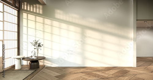 Muji style, Empty wooden room interior white room and wooden floor, 3D rendering