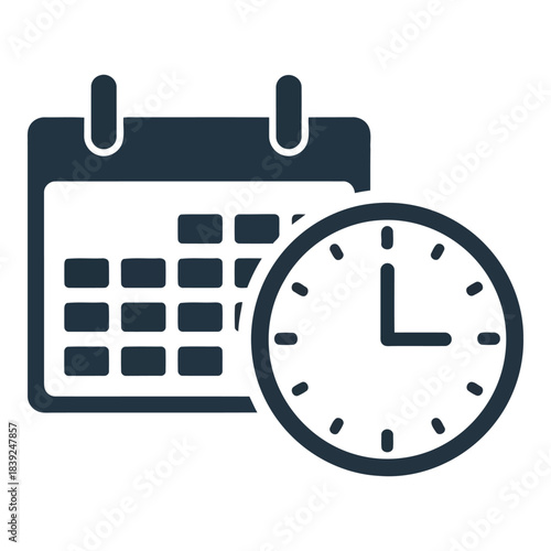 Calendar and clock icon representing scheduling and time management.