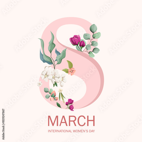 A greeting card from March 8th. International Women's Day. Vector illustration.