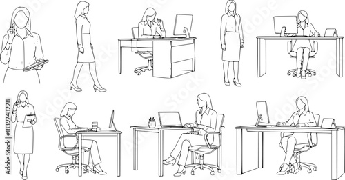 Office women without background in vector CAD design style
