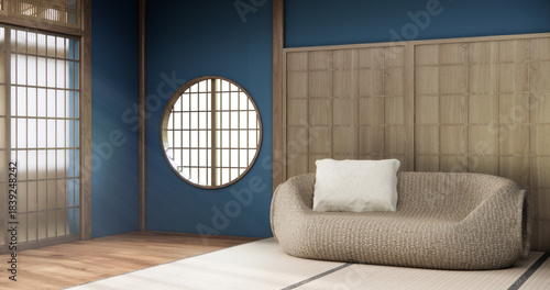 blue wall Living Room Interior Design have  mini sofa modern and decoration. 3D rendering