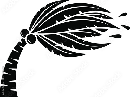 Stylized black and white palm tree silhouette tropical design