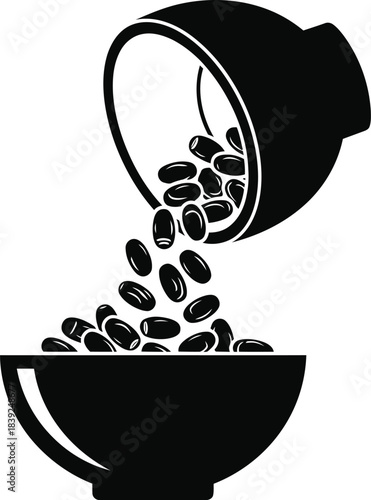 Coffee beans pouring from a bowl into another bowl illustration