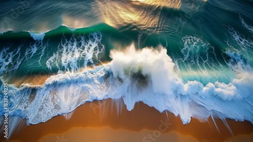 Waves crash on the shore during sunset at a beach location
