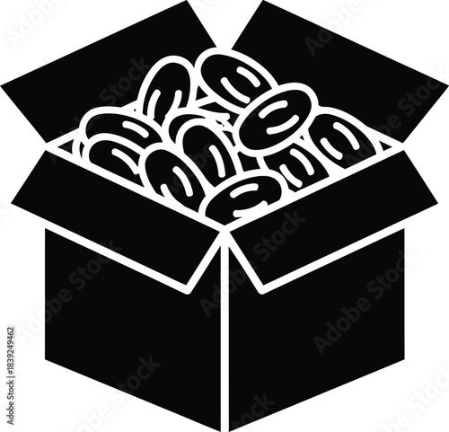 Fresh dates in an open cardboard box line icon vector