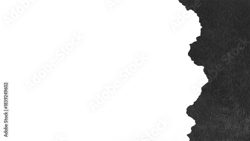Dark gray torn paper edge border on transparent background design. Texture torn paper edge effect along the right side. For headers, footers, banners, social media graphics, presentations. PNG