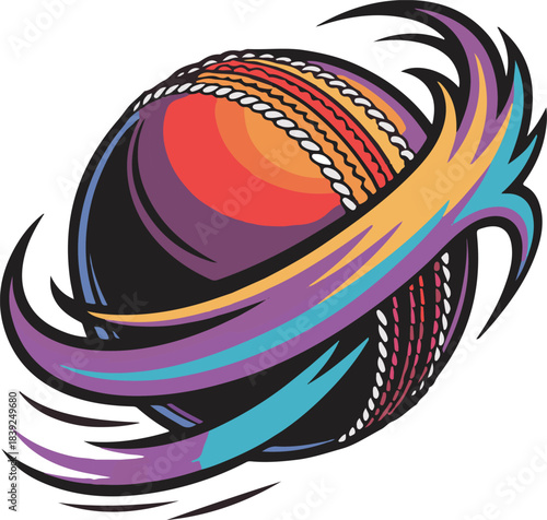 Dynamic cricket ball spinning fast with colorful swish vector graphic illustration