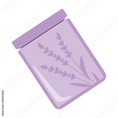 Facial mask with lavender design isolated on white background. Vector illustration for skincare packaging, organic cosmetics, spa branding, beauty blogs, cosmetic advertising 