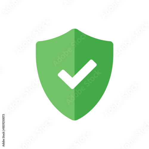 A vibrant green shield icon featuring a prominent white checkmark symbolizes robust digital security, data protection, and successful verification processes.