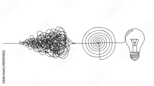 A visual representation of problem-solving, from tangled complexity to a clear, illuminated idea.