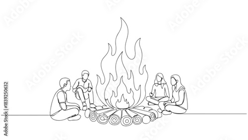 A group of people sitting around a campfire, enjoying the warmth and camaraderie of the flames.