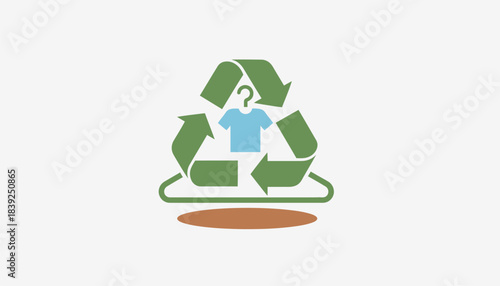 A clothing hanger with a recycling symbol representing textile recycling and fashion sustainability.
