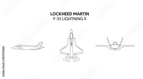 Detailed technical sketch illustrating multiple F-35 Lightning II aircraft positional views accurately
