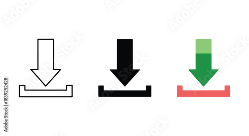 Download arrow pointing into container icon variations showing outline filled and color styles