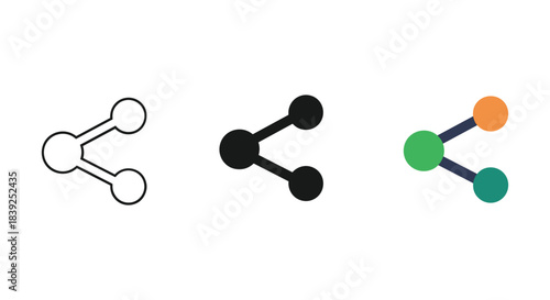 Share icon set three different styles including outline solid and color representations