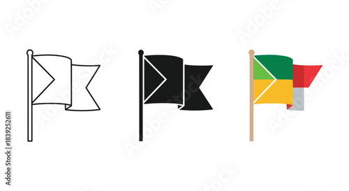 Outline icon of a waving pennant flag attached to a vertical flagpole isolated on white background