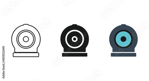 Three webcam icons representing outline solid and colored versions for video conferencing tools