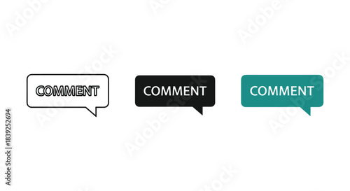 Set of three modern comment speech bubble icons in outline solid and color flat styles