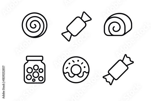 Simple line art of sweets and treats for minimalist design