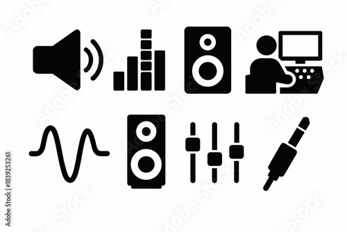 Audio equipment icon set for home studio and sound design enthusiasts