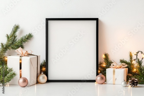 Christmas frame mockup with holiday decor