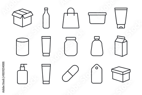 Minimalist icons for packaging and containers in linear style