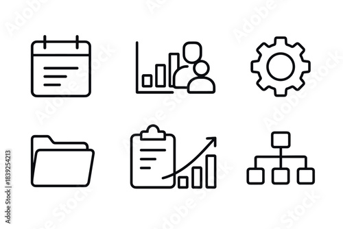 Minimalist business icons set for planning and analysis