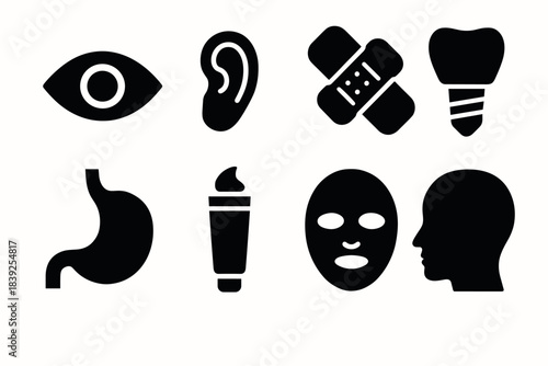 Healthcare icons set with medical symbols in black silhouette style
