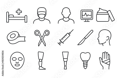 Medical line icons collection healthcare tools, equipment, and symbols