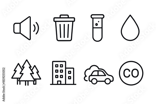 Minimalist icons of ecology and urban elements in linear style