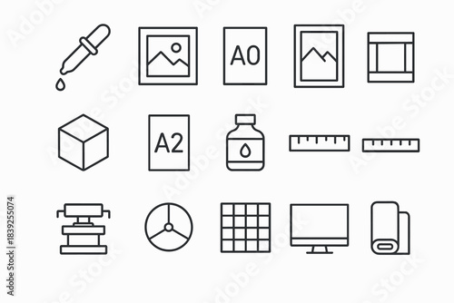Minimalist art tools and measurements icon set for graphic designers