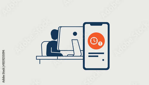 A notification popup on a smartphone reminding users of an upcoming deadline while a user focuses on a computer.
