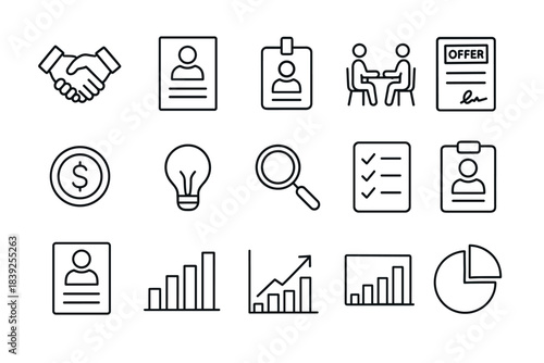 Linear business and recruitment icons collection for modern hr and job management