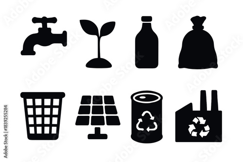 Ecofriendly icons sustainability in silhouette design for environmental awareness