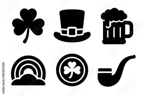St. patrick's symbols silhouette icons of luck, tradition, and celebration