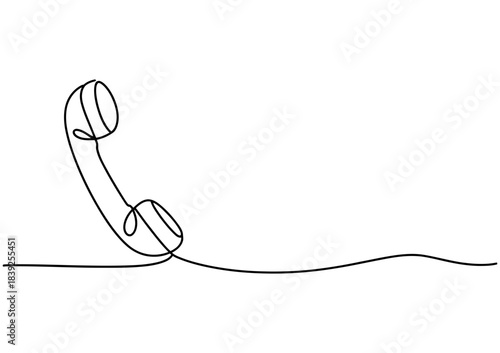 Minimalist single line drawing of a vintage telephone receiver with its cord extending into the distance