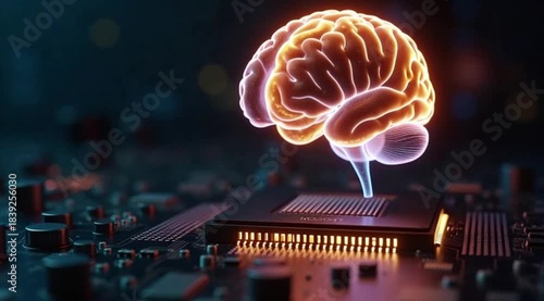 Digital brain concept on microchip with glowing circuits  