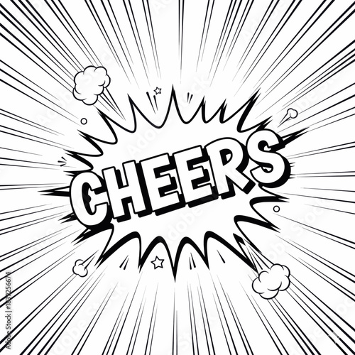 Celebration explosion comic word "CHEERS" illustration