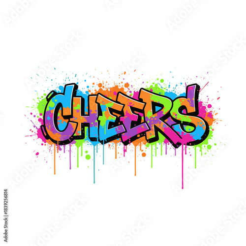 Graffiti style "CHEERS" word art with colorful letters