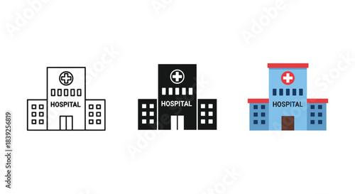 Hospital icon health care building symbol medical center pictogram silhouette sign collection set