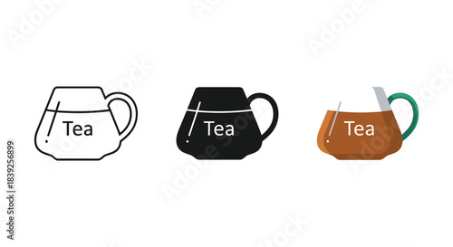 Tea icon vector set pitcher cup hot beverage symbol outline filled color flat graphic design